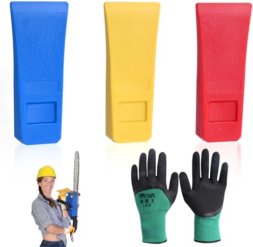 Abnaok 6 Zoll Fällkeil Kunststoff mit Handschuhen, 3 Stück ABS Kettensägen Fällkeil Schlagfest und Kältebeständig, Holzspaltbaum Schneidekeil