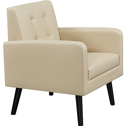 Yaheetech Chaise Moderne en Similicuir Fauteuil avec Dossier Capitonné Pieds en Bois Chaise d'appoint à Assise Profonde pour Salon Chambre Bureau Noir