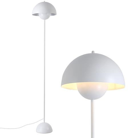 SUNLLOK Flowerpot Floor Lamp for Living Room, Industrial Metal Lampshade Standing Lamp with Foot Switch, Modern Reading Tall Floor Light for Kitchen Island Bedroom Restaurant (White)