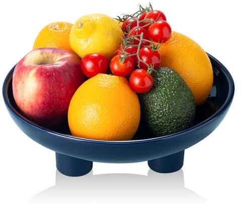 Tanirapel Ceramic Fruit Bowl for Kitchen Counter, 10 Large Decorative Bowl for Home Decor, Modern Pedestal Bowl with Four-Legs, Fruit Holder for Breads and Vegetable, Navy
