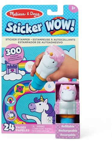 Melissa & Doug Sticker WOW Einhorn Stickerstempel und Block - mit 300 Stickern, Aufkleberstempel und 24-seitigem Beschäftigungsblock, für spielerisches Lernen, für Kinder ab 3 Jahren
