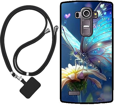 Sunrive Hülle Kompatibel mit LG G4 Case,matt Handyhülle Schutzhülle Etui Karikatur Muster TPU Backcover (Schmetterling,Blume) +1x Universale Handykette MEHRWEG