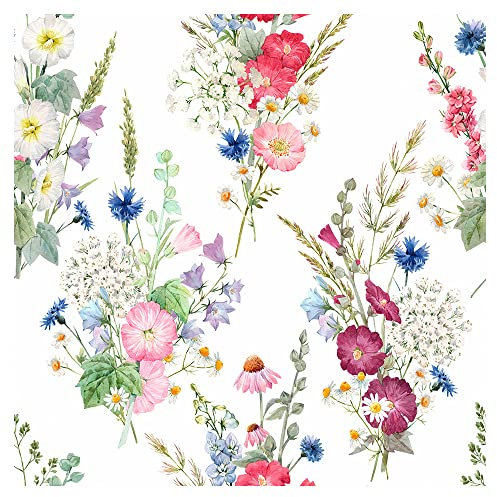 murando PREMIUM Vlies Tapete Deko Panel Fototapete Blumen Wanddeko 10 m Tapetenrolle Mustertapete Wandtapete modern design Natur Blätter Wiese Botanik bunt b-B-10080-j-a