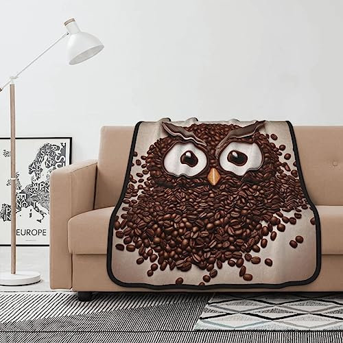 BOHHO Decke, Kaffeebohnen-Eule, doppelseitige Überwurfdecke, superweiche Flanell-Bettdecke für Bettwäsche, Sofa und Reisen, 101,6 x 127 cm
