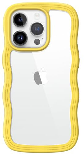 JETech Cute Case for iPhone 14 Pro Max 6.7-Inch, Wave Frame Curly Shape Shockproof Phone Cover for Women and Girls, Clear Hard PC Back (Yellow)