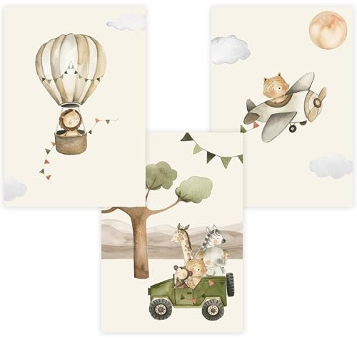 WANDKIND Kinderzimmer Poster Set Premium P722 / Boho Safaritiere Wandbild Babyzimmer (A5 - Ohne/Without Rahmen/Frame)