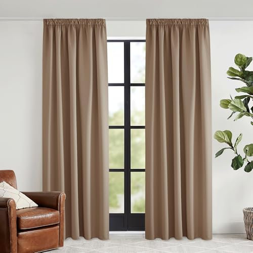 KGORGE Kräuselband Gardinen für Schienensystem Vorhang Blickdicht Thermovorhang Hitzeschutz 2er Set 240 x 140 cm(HxB) Blickdichte Übergardinen Wohnzimmer Verdunklung, Cappuccino