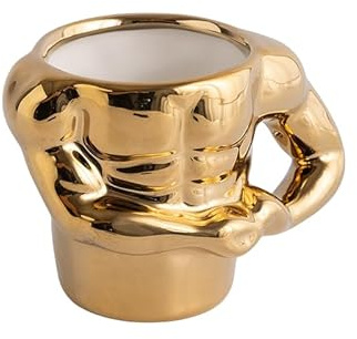 HalcyonFit Novedoso juego de tazas para hombres y mujeres – Taza de café muscular 3D y gimnasio muscular, taza de cerámica para fitness, regalos divertidos de Navidad (dorado)