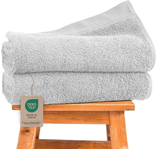 Hausfelder Toalla de Ducha 70 x 140 – Toalla de baño Premium 500g/m² – Toalla de Ducha de 100% algodón, Set de Toallas, certificada Ökotex (70 x 140 cm Gris Claro)