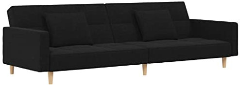 vidaXL Schlafsofa 2-Sitzer, Schlafcouch mit 2 Kissen, Gästebett mit Holzrahmen, Sofabett Tagesbett Couch Sofa Ausziehbar, Schwarz Stoff