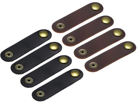 sourcing map 8Pcs Leather Cable Straps Cord Organizer Cable Ties Portable Cable Management for USB Cable, Headphone Wire, Black/Red Brown