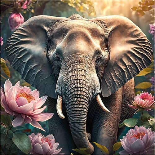 artissimo, Glasbild, 30x30cm, AG5503A, Tiere: Elefant Vintage, Bild aus Glas, Wandbild Wohnzimmer modern, Blumen und Blüten, Boho-Style
