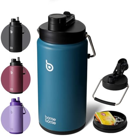 Bottle Bottle Insulated Water Bottle 2L with Straw and Dual-use Lid Half Gallon Water Jug Vacuum Stainless Steel for Workout and Sports Insulated Beer Growler with Handle (Lake Blue