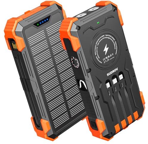 Solar Charger Power Bank, 42800mAh Wireless Portable Charger with USB-C in/Output, QC3.0 Fast Charging 15W 4 Ports Outdoor Battery Pack Built-in Dual Led Flashlights for iPhone Samsung etc