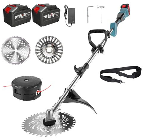 Akku Rasentrimmer mit Akku und Ladegerät, 3 in 1 rasentrimmer mit 2 Akku 4.0Ah, 18V Freischneider mit Unkrautbürste, 23 cm Schnittdurchmesser & Abnehmbare Stange, für Trimmer Garten