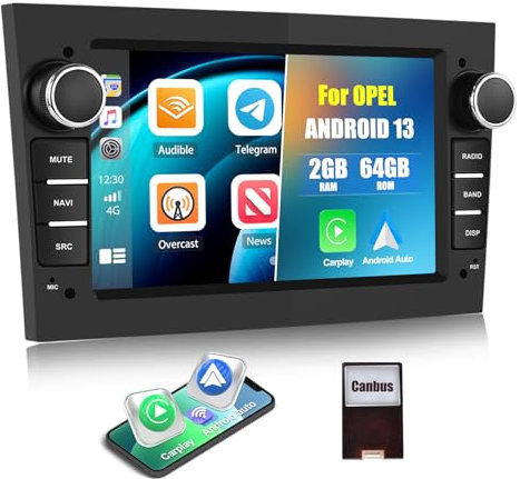 2G+64G CAMECHO Android 13 Autoradio mit Navi Carplay Android Auto für Opel Astra Zafira Corse Vectra Zafira,7 Zoll Doppel Din Radio mit Bluetooth FM RDS WiFi Mirror Link [Schwarz]
