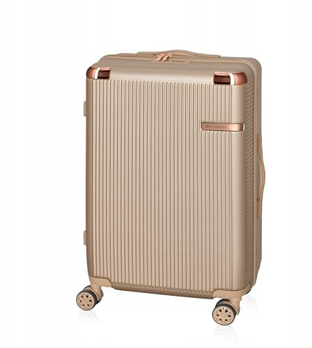 BETLEWSKI - Mittelgroß Koffer Hartschale - Reisekoffer mit 4 Rollen - Leicht Hartschalenkoffer ABS Rollkoffer mit Schloss - Größe 66 cm x 42 cm x 25 cm 63 Liter – Champagne