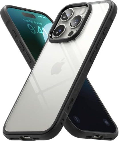 Ringke Fusion Bold [Shock Absorbent TPU Frame] Compatible with iPhone 16 Pro Case, Anti Scratch Transparent PC Back with Protective Bumper Cover - Black