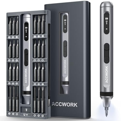 Accwork Cacciavite Elettrico di Precisione, 52 in 1 di MINI Avvitatore a Batteria con Schermo LED, con 48 Punte Magnetiche S2, Giravite per Laptop, Occhiali, Orologi