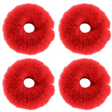 4 Stück Rote Plüsch-Haargummis, Süße Plüsch-Haargummis, Elastische Haargummis, Mädchen-Haarschmuck, Haar-Accessoires