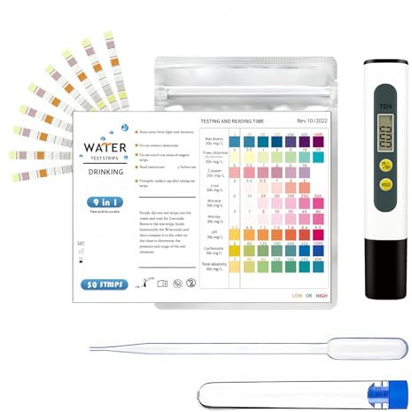 60 Pack Water Test Strips,Water Testing Kits for Drinking Water,Water Testing Kit,Home Water Test Kits Bring Test Tube,Dropper,Temperature Paper and Tds Test Pen,Ph,Hardness,Chlorine,Lead, Iron,Copper