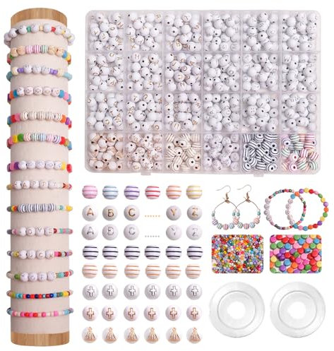 JHWELRG Selber Machen Round Perlen Set,Buchstaben Perlen für armbänder, Boho Beads für Auffädeln Mit Farbigen Perlen für DIY Armbänder Bastelset Schmuckherstellung,Halskette,Freundschaftsarmbänder