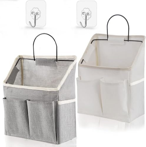 Generico 2 Pezzi Borsa Portaoggetti da Parete, Tasche da Letto Appendibile, Tasche Organizzatore da Appendere Borse Porta, organizer da appendere con grande capacità, pieghevole, con 2 ganci