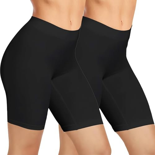 Lot de 2 Short Leggings Sport Femme sous Jupe ou Robe Anti-frottement Pantalons de Cyclisme pour Femme Legging Court sans Couture Boxer Short Sécurité (2pcs Noir, M)