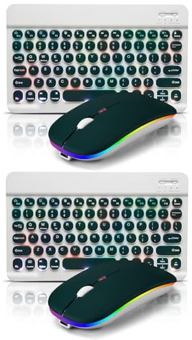 Confezione da 2 tastiere e mouse Bluetooth ultra sottili, portatili, ricaricabili, retroilluminati a 7 colori, per Apple iPad, iPhone, tablet Samsung, iPhone, smartphone iOS, Android, Windows, tasti
