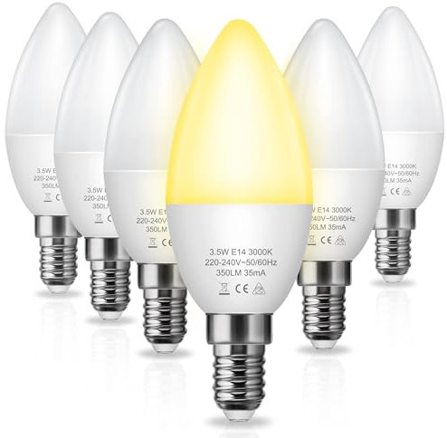 Fulighture E14 LED Kerzenbirne Warmweiß, 3000K, 3.5W, Entspricht 40W Glühlampe, 180°Abstrahlwinkel, Nicht Dimmbar, 350LM, Kleine Einschraub Kerzenbirne, 6er Pack