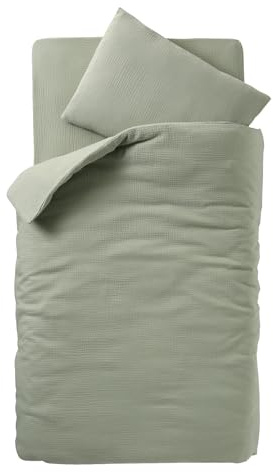 VERTBAUDET Baby-Bettwäsche, Bettbezug und Kissenbezug, Bio-Baumwolle, 100 x 120 cm, 40 x 60 cm, Salbeigrün