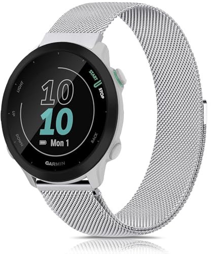 YLK Garmin Bracelet de rechange en métal de 20 mm pour Garmin Forerunner 165/165 Music/Forerunner 55/Forerunner 245/245 Music/645/645 Music pour homme et femme, Eine Grösse, Acier inoxydable, Pas de