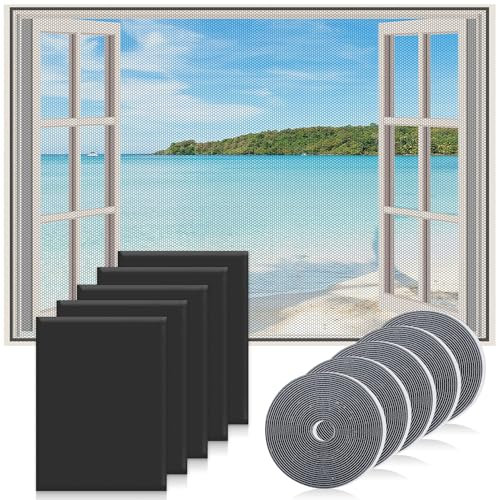 Yesaler Moustiquaire Fenetre Moustiquaire sans Percage avec 5 Rouleaux de Bandes Autocollantes 130x150cm pour Toutes les Fenêtres 5 Pièces Noir