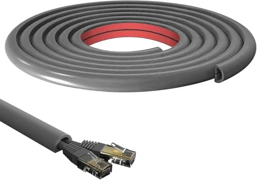 Flexibler Kabelkanal, 15x10mm Kabelkanal Selbstklebend, PVC Halbrunde Kabelabdeckung, Bodenkabelschutz, Kabelschacht für Haus Büro Lager (Grau Halbrund, 1m)