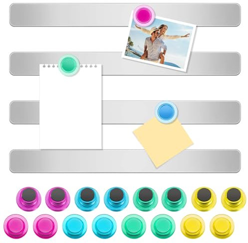 Mexgcom 4 Stück Magnettafel Memotafel, Selbstklebend Magnetleisten, 30x3cm, mit 16 Starke Magnete (4 Farben), Magnettafel Magnete für Schule, Büro, Dokumente und Fotos (4PCS)