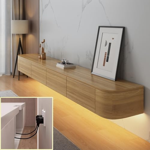 XDXINY TV Media Console Floating TV Cabinet Wall Mounted TV Cabinet Multi Large Storage TV Bench Under TV Lowboard with drawers Router Bracket (Wood+LED, 180 * 20 * 24CM)