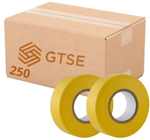 GTSE Yellow Electrical Tape, 19mm x 20m, Bulk Box of 250 Rolls, Strong Self-Adhesive PVC Insulation Tape for Insulating, Repairing and Protecting Electrical