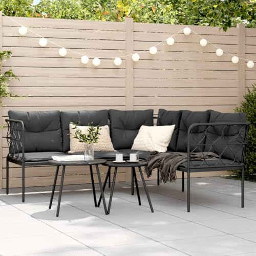 WEMYUFURN L-Form Garten Sofa mit Polsterkissen Outdoor Stahlrahmen Ecksofa für Terrasse Gartenbereich Langlebig Textilene Stoff Abnehmbar Bezug