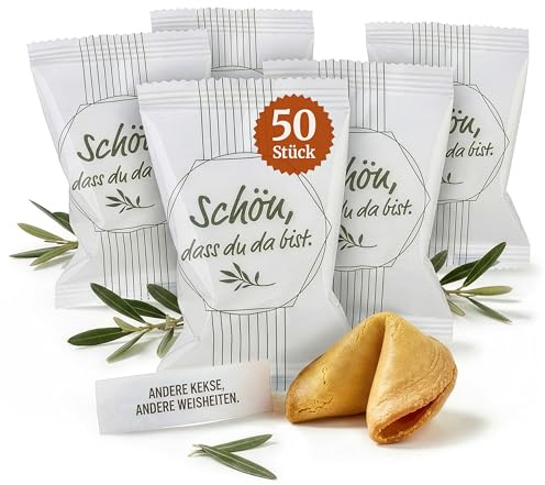 Gepp’s Feinkost Glückskekse I 50 Glückskekse mit Sprüchen | Für Hochzeit I Geburtstag I Taufe etc. I Gastgeschenk I Give Away & kleine Aufmerksamkeit mit Stil