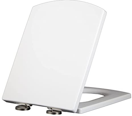 HCZKIUJY Toilettensitz mit Absenkautomatik, länglich, weiß, Dicker Toilettensitz, kann 175 kg tragen, Toilettendeckel mit Absenkautomatik und Absenkautomatik, PP-Platte, leicht zu reinigen,03a