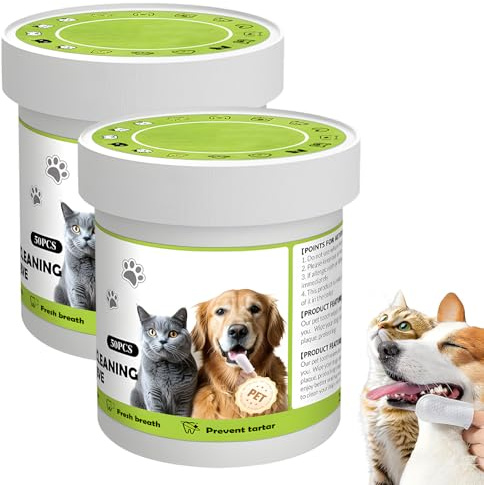 MENUY Fingerpads 100 Stück Finger-Pads für Zähne Einweg-Reinigungsfingerlinge für Hunde & Katzen Zahnpflege Finger-Pads für Hunde & Katzen Fingerlinge für Zahnpflege Gesunde Tierzähne(2 Flaschen)