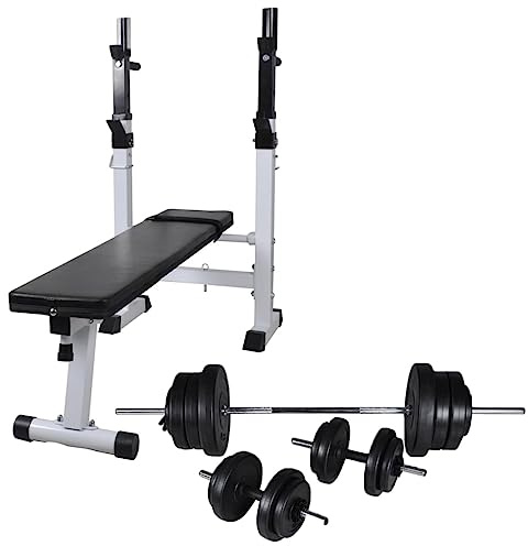 GeenYuu Verstellbare Hantelbank mit Ablage und 60,5 kg Langhantel- und Kurzhantel-Set, Stahl Fitnessgerät für Krafttraining, Muskelaufbau, Bankdrücken, Workout Zuhause und Homegym
