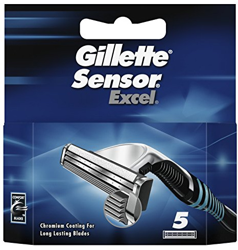 Gillette Sensor Excel Men's Razor Blades, 5 Refills | Self-adjusting twin blades