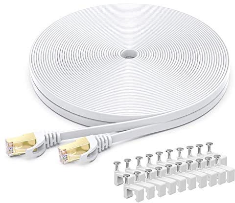 BUSOHE Cable de Red Ethernet Cat 8 de 25M, Plano RJ45 Gigabit LAN de Alta Velocidad, para Switch, Rúter, Módem, Panel de Conexión, PC (Blanco)