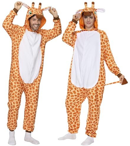 Spooktacular Creations Unisex Adult Giraffe jumpsuit jumpsuit Plush Giraffe Costume with Hat and Tail for Dress Up Party Role Playing Themed Parties Halloween Costume (S)