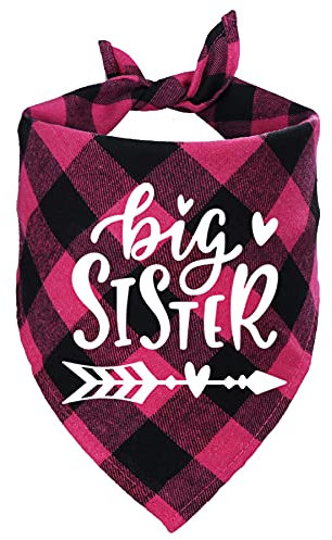 STMK Big Sister Plaid Dog Bandana Schwangerschaft Ankündigung Plaid Dog Bandana Gender Reveal Photo Prop Pet Scarf Zubehör Pet Scarves for Dogs (Pink)