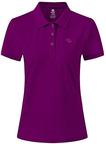 AjezMax Damen Poloshirt Kurzarm Oberteile Leichte Golf Top mit Polokragen Sommershirts Unifarben Dunkel lila Größe Small
