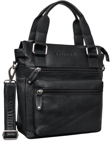 STILORD 'Lucia' Vintage Ledertasche Damen aus echtem Leder Freizeit Handtasche Crossbody Bag elegante Abendtasche für 9,7 Zoll iPad, Farbe:schwarz