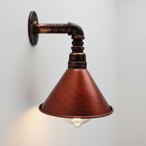 LEDSone Steampunk Vintage Wandleuchter Antik Metall Wasserrohr E27 Wandleuchter Wandhalterung Lampenfassung Beleuchtungskörper für Schlafzimmer Wohnzimmer (Rustikales Rot)