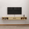 Pmnianhua Floating TV Console, Floating TV Unit wall mounted Entertainment Wall Shelf TV Cabinet Media Console with Door and Storage for Home Office (140cm, Light Oak)